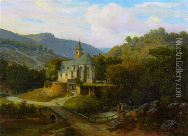Gotische Waldkapelle In Einem Gebirgstal Oil Painting - Karl Friedrich Lessing