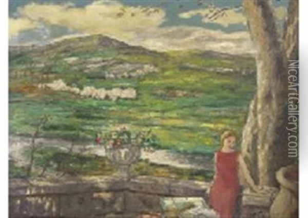 Landscape With Woman Oil Painting - Yasushi Tanaka