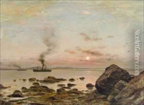 Hoyrylaivoja Iltahamarassa. Oil Painting - Berndt Adolf Lindholm