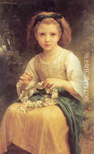 Enfant tressant une couronne (Child braiding a crown) Oil Painting - William-Adolphe Bouguereau