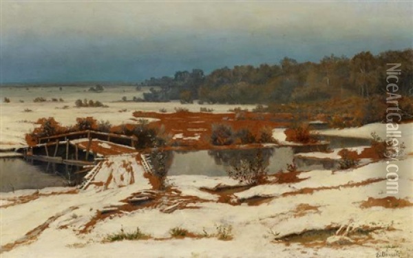 Weite Russische Landschaft Zur Schneeschmelze Oil Painting - Efim Efimovich Volkov