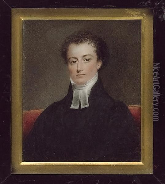 The Rev. Thomas Gerard Leigh (1804-67), Rector Of Walton, Liverpool, Wearing Black Robes And White Bands Oil Painting - Thomas Hargreaves
