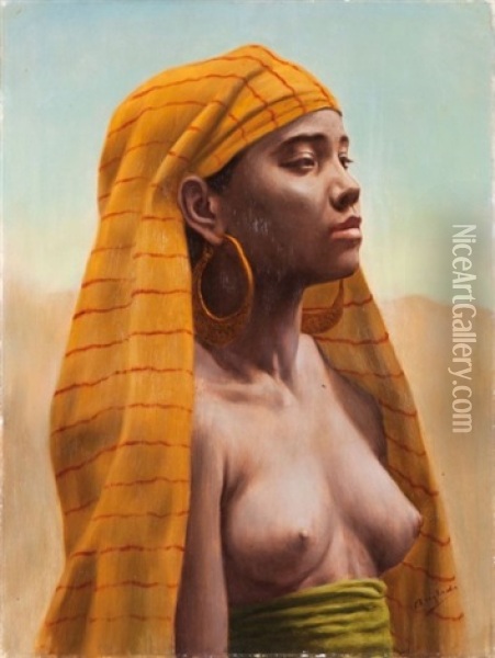Portrait D'une Egyptienne Au Buste Nu Oil Painting - Luis Anglada Pinto