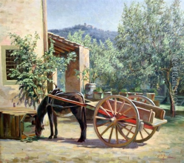 Donkey Cart At Settignano, Italy Oil Painting - Sigurd Soelver Schou