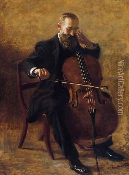 The Cello Player Oil Painting - Thomas Cowperthwait Eakins