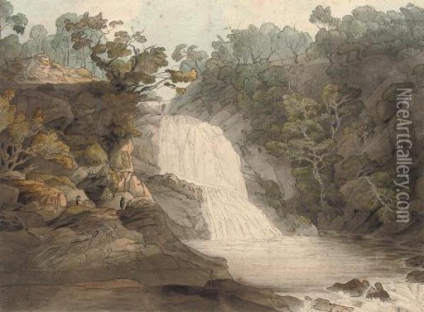 The Falls Of The Mothvaye, North Wales Oil Painting - Francis Towne