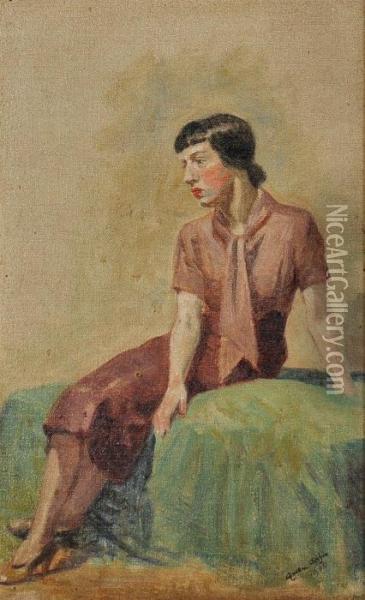 Woman In A Rose Color Dress Oil Painting - Gwendolen John