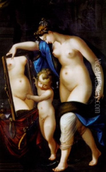 Amor Viser Venus Hendes Spejlbillede Oil Painting - Alexander Laureus