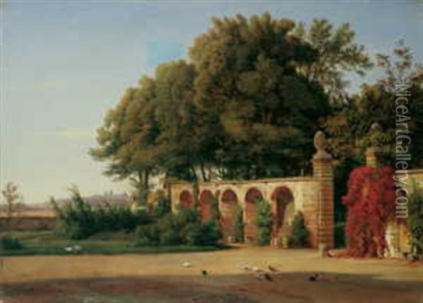 Der Eingang Zu Einem Schlosspark Oil Painting - Ludwig Heinrich Theodor (Louis) Gurlitt