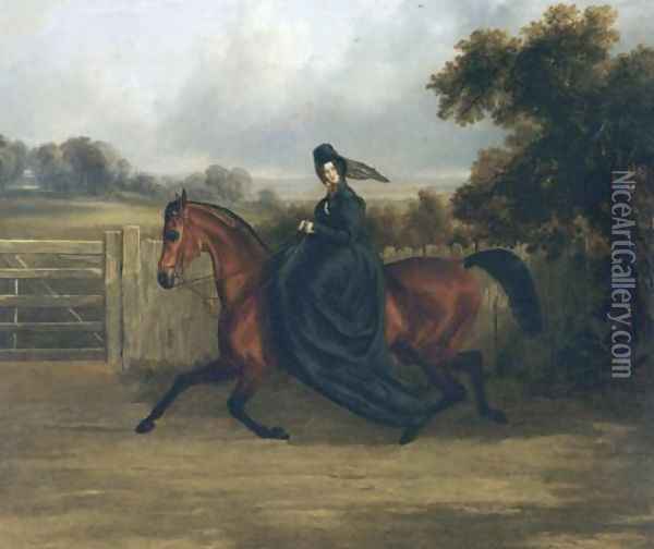 Lady Rush Out Riding Sidesaddle 1843 Oil Painting - John Frederick Herring Snr