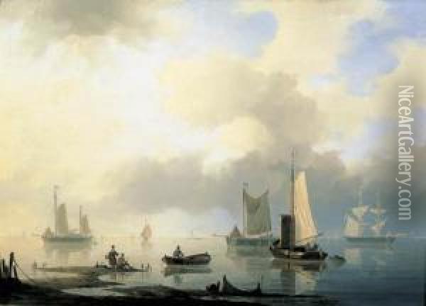 Shipping On A Calm Sea Oil Painting - Herman Henry Op Der Heijde