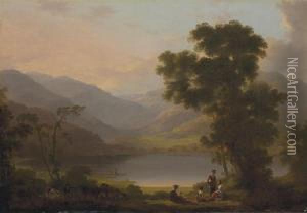 A View In The Lake District Oil Painting - Joseph Rhodes