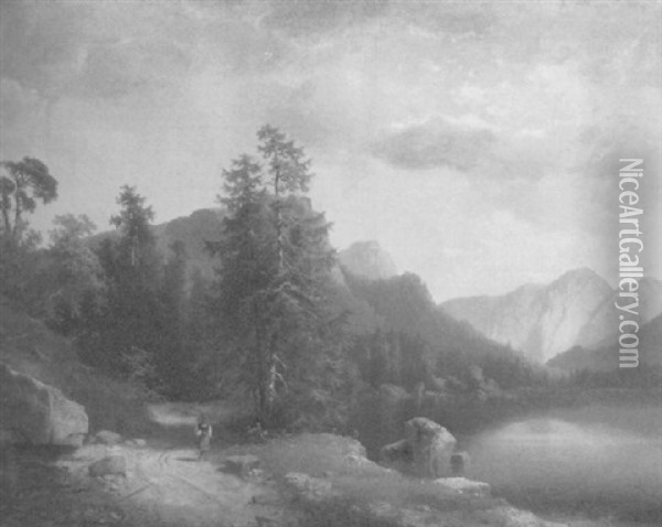 Alpenlandschaft Mit Gebirgssee Oil Painting - Carl Hasch