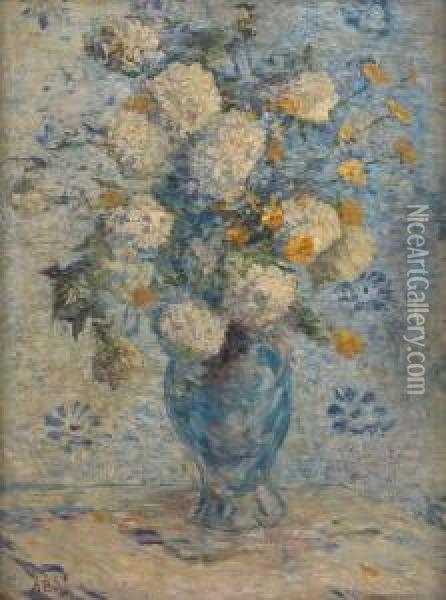 Vase Bleu Fleuri Oil Painting - Anna Boch