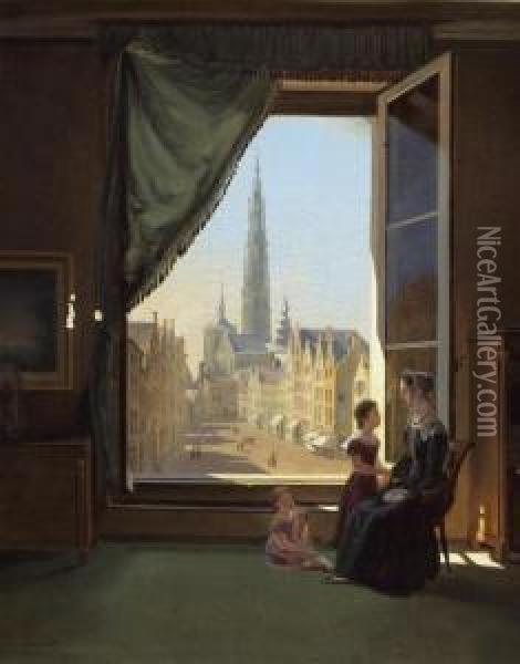 Ansicht Auf Liebfrauenkathedrale Antwerpen Aus Einem Interieur. 1827. Oil Painting - Abraham Sigmund Von Bonstetten