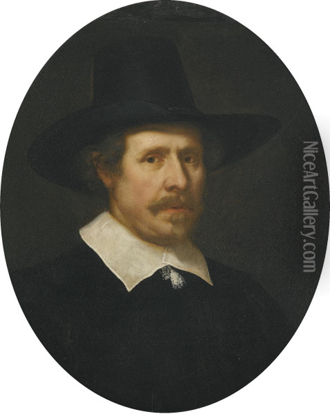 Portrait Of A Gentleman, Bust Length Oil Painting - Govert Teunisz. Flinck