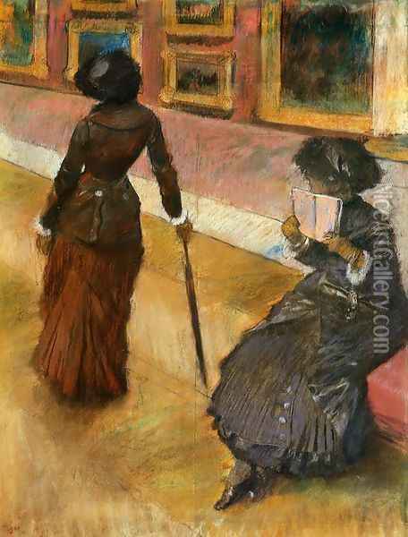 Mary Cassatt at the Louvre I Oil Painting - Edgar Degas