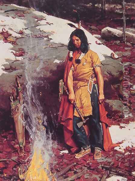 Indian by the Campfire Oil Painting - Gilbert Gaul