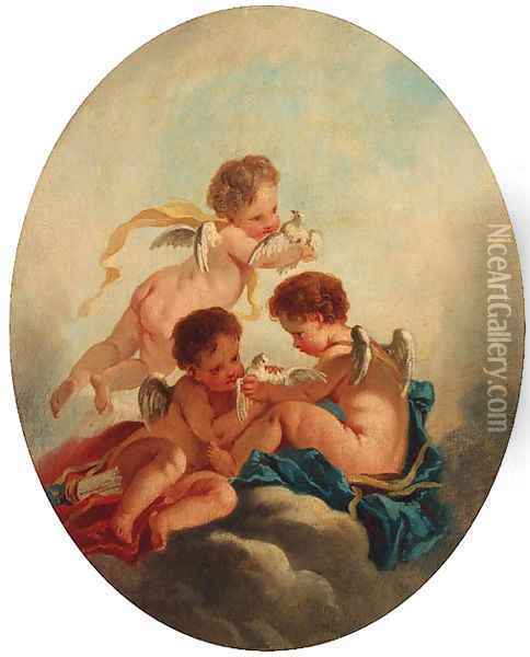 Putti disporting with doves Oil Painting - Jacob de Wit