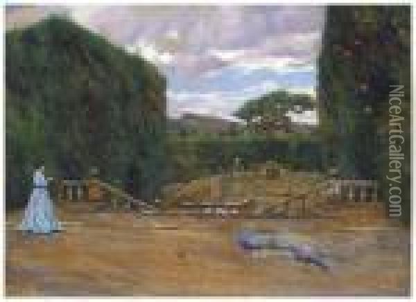 Giardino Della Villa Querci-saltocchio (lucca) Oil Painting - Adolfo Tommasi