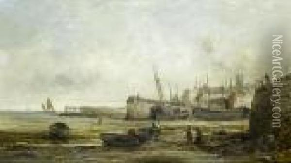 Low Tide At Penzance Harbour Oil Painting - William Edward Webb