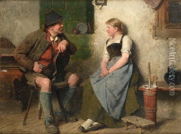 A Little Flirtation Oil Painting - Hugo Kauffmann