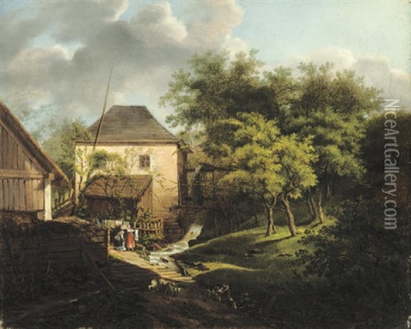 The Watermill Oil Painting - Johann Hermann Carmiencke