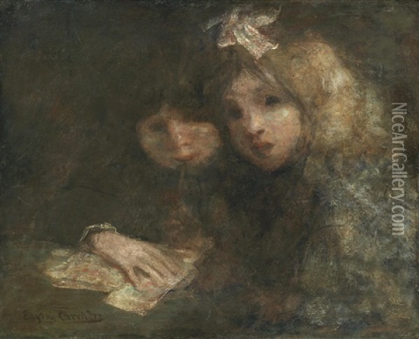 Deux Enfants Oil Painting - Eugene Carriere