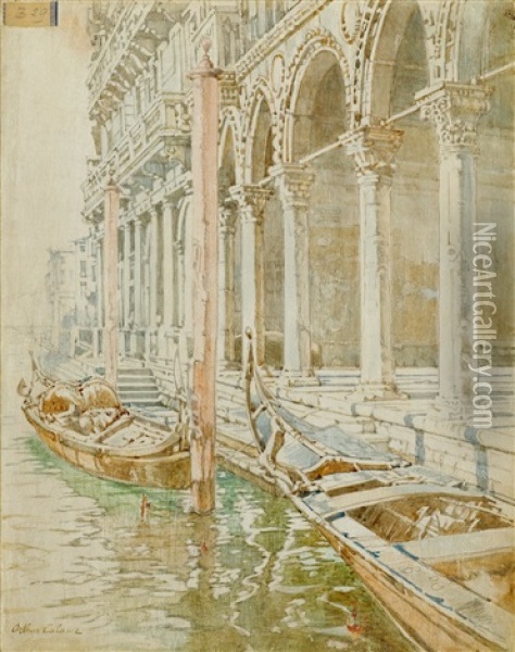Zwei Gondeln In Venedig Oil Painting - Jean-Baptiste-Arthur Calame