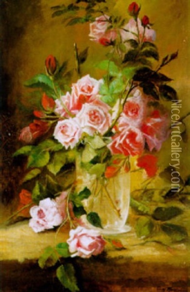 Rote Rosen In Vase Oil Painting - Frans Mortelmans