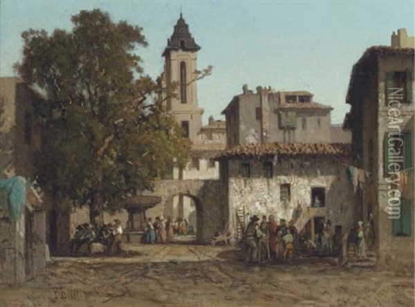 The Town Square Oil Painting - Germain Fabius Brest