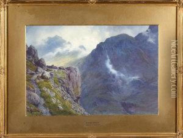 Rising Mists: Nearing The Summit Of Styhead Pass From Wastwater Side Of The Great Gable Oil Painting - Edward Henry Holder