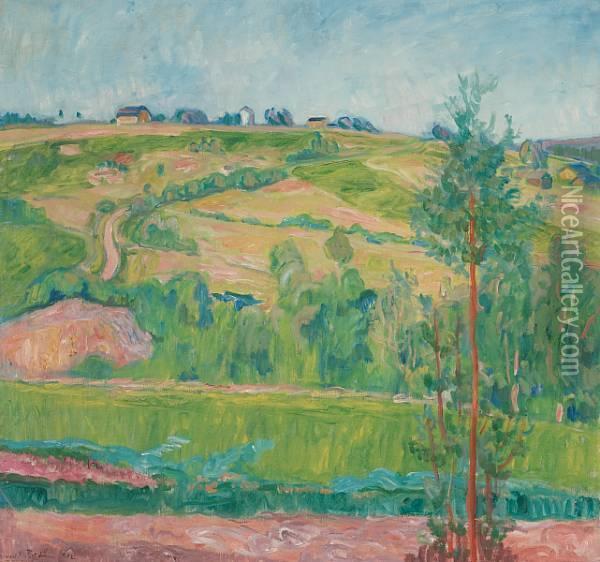 Landskap Med Aker Og Hus Oil Painting - Thorvald Erichsen