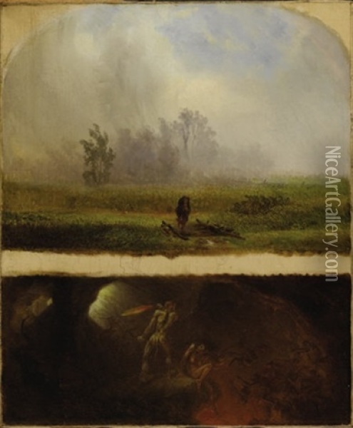 It Rains It Shines, The Devil Whipping His Wife Oil Painting - William Holbrook Beard