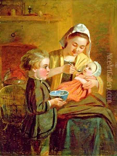 Feeding the Baby Oil Painting - William I Bromley