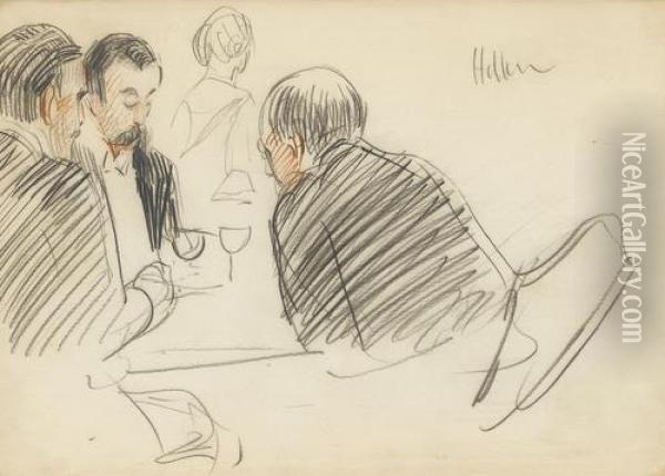 Drei Herren Im Bistro An Einem Tisch Oil Painting - Paul Cesar Helleu