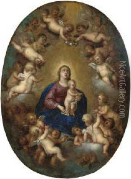 The Madonna And Child With Putti Oil Painting - Cornelis I Schut