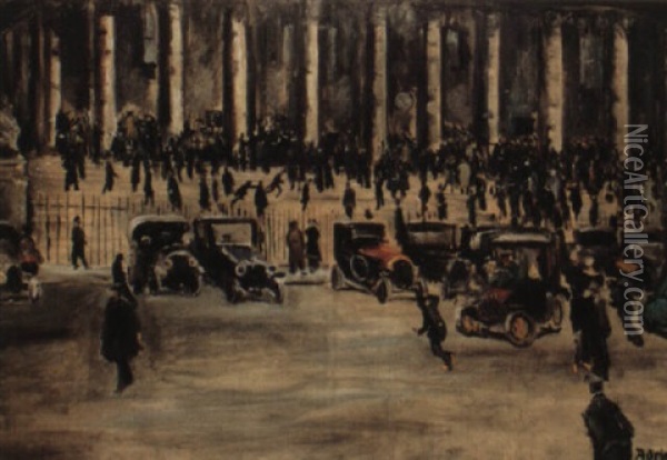 La Place De La Bourse Oil Painting - Lucien Adrion