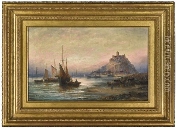 Boats Unloading The Day's Catch Before St Michael's Mount Oil Painting - William (Anslow) Thornley