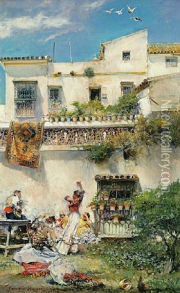 A Picnic Party In Seville Oil Painting - Jose Garcia y Ramos