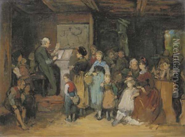 Schuleinschreibung: Enlisting For School Oil Painting - Franz Von Defregger