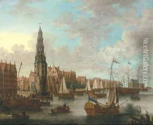 A view of the IJ, Amsterdam with the Haringpakkerstoren Oil Painting - Jacobus Storck