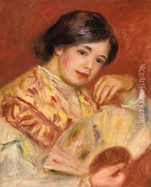 Woman with a Fan II Oil Painting - Pierre Auguste Renoir