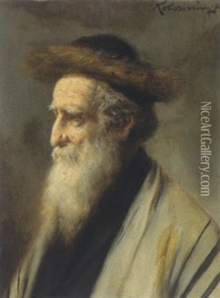 Portrat Eines Rabbiners Oil Painting - Lajos Koloszvary