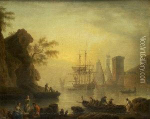 Figures In A Port Oil Painting - Carle Vernet