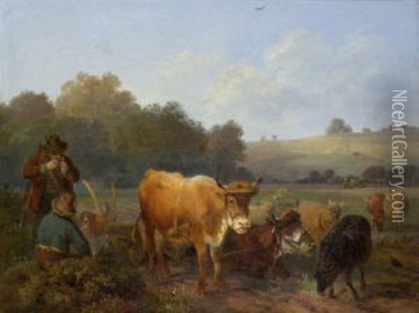 Forster Und Bauer Am Feldrand Oil Painting - Sebastian Habenschaden