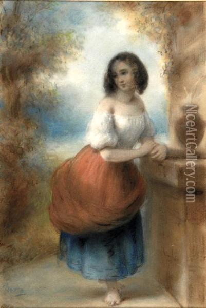 Junge Frau Am Brunnen Oil Painting - Pierre-Joseph Dedreux-Dorcy