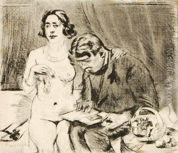 Vorlesenderliebhaber. 1920's Oil Painting - Paul Friedr. Wilhelm Balmer