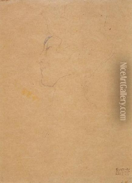 Frauenkopf Im Profil Nach Links 
Mit Hoch Abschilessendem Kragen (woman In Profile Looking To The Left 
With A High Collar) Oil Painting - Gustav Klimt