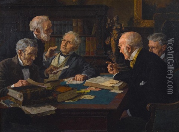A Heated Debate Oil Painting - Louis Charles Moeller